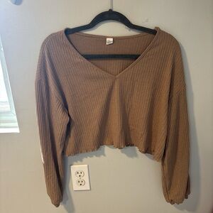 brown slouchy cropped long sleeve